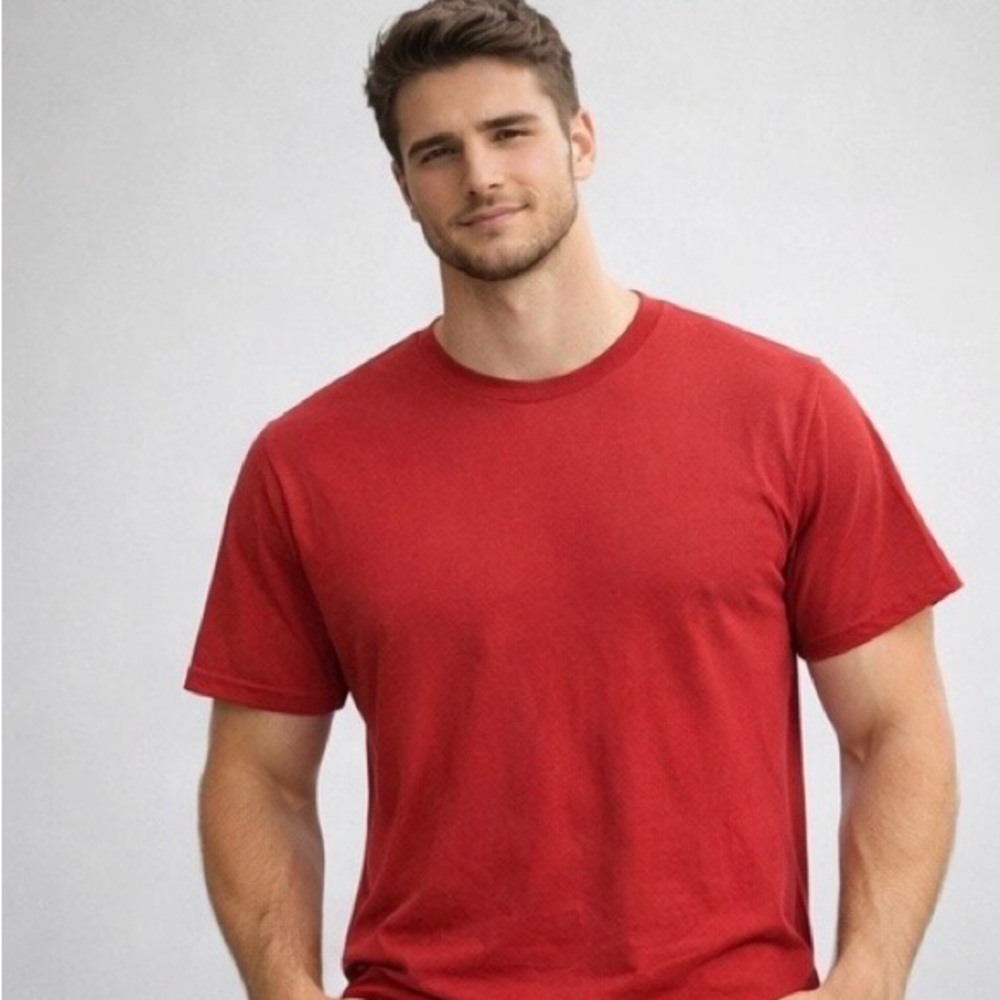 Champion Red Cotton Crewneck Short Sleeve T Shirt Men's Medium C‎ Logo